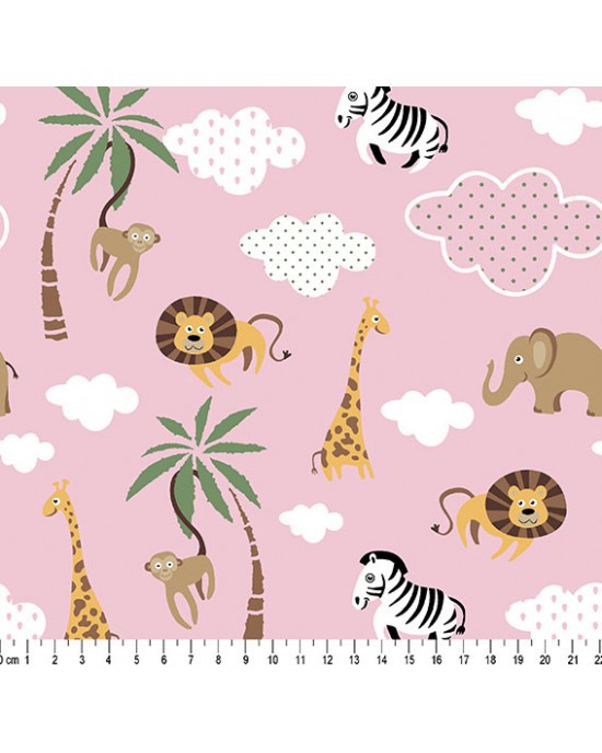 TC079 Tricoline Estampado Safari cor (Rosa)