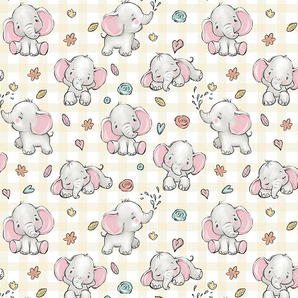 TC067 Tricoline Estampada Elefantinhos