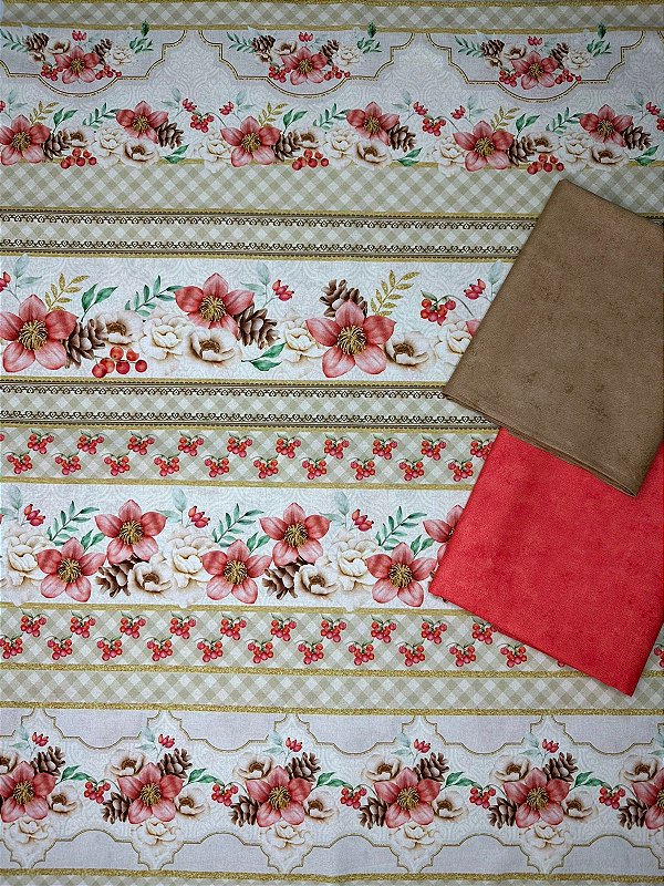 Kit barrado florais e pinhas