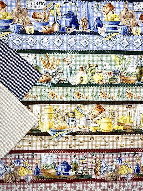 BR072 Kit Barrado Cozinha Vintage Fundo Xadrez