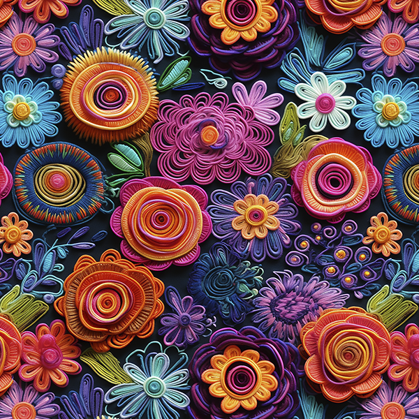 Tricoline 3D Bordado Flores Exóticas