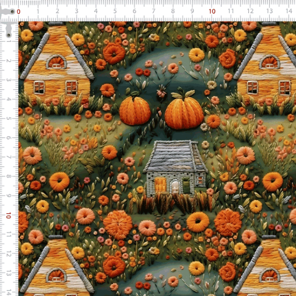 TC040 Tricoline 3D Cabanas Abóboras e Flores