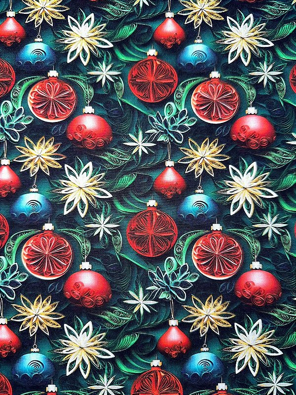 Tricoline 3D Bolas de Natal - Fundo Verde Escuro