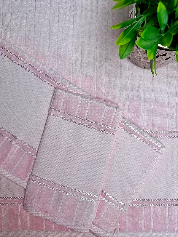 Kit Toalhas Velour Artesanalle Liso - Rosa (3 peças)