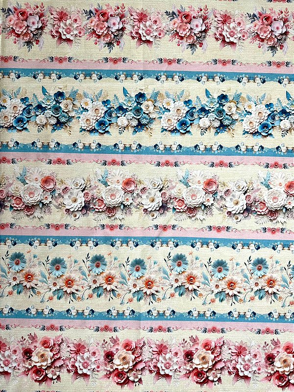 BR034 Barrado Floral 3D Azul/Rosa