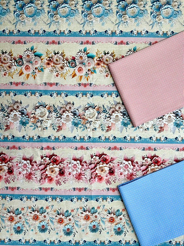 BR034 Kit Barrado Floral 3D Azul/Rosa