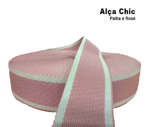 Alça Chick 30 mm Palha e Rose (1 metro)
