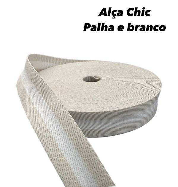 Alça Chick 30 mm Palha e Branco (1 metro)