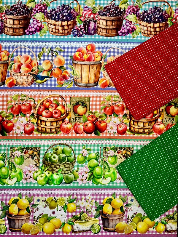 BR182 Kit Barrado Frutas Fundo Xadrez