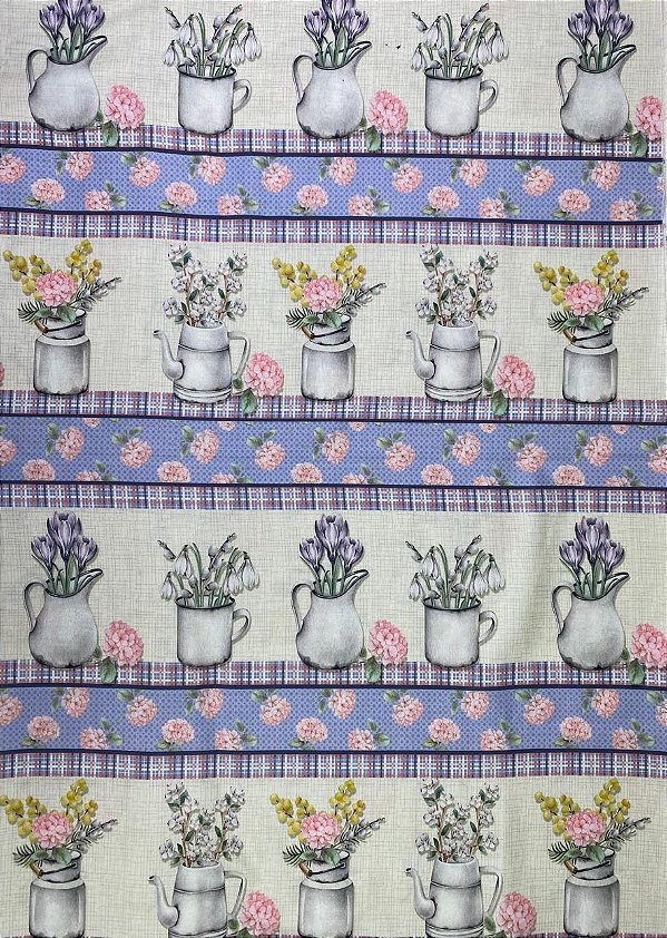 Tricoline Flores no bule (48x150cm)