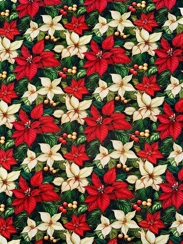 TC137 Tricoline flores e festas vermelho