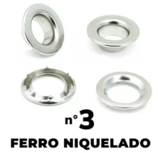 163 - Ilhós Nr. 3 com Arruela Garra Niquelado - 6 unidades