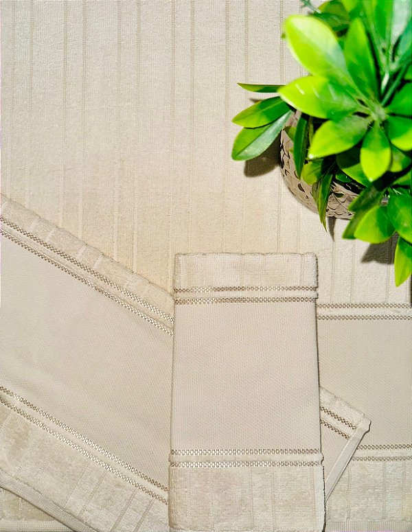 Kit Toalhas Velour Artesanalle Liso -Bege Claro (3 peças)