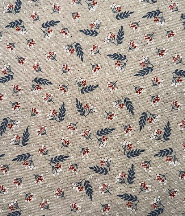 TC146 Tecido Cotton Linen Folhas Azuis