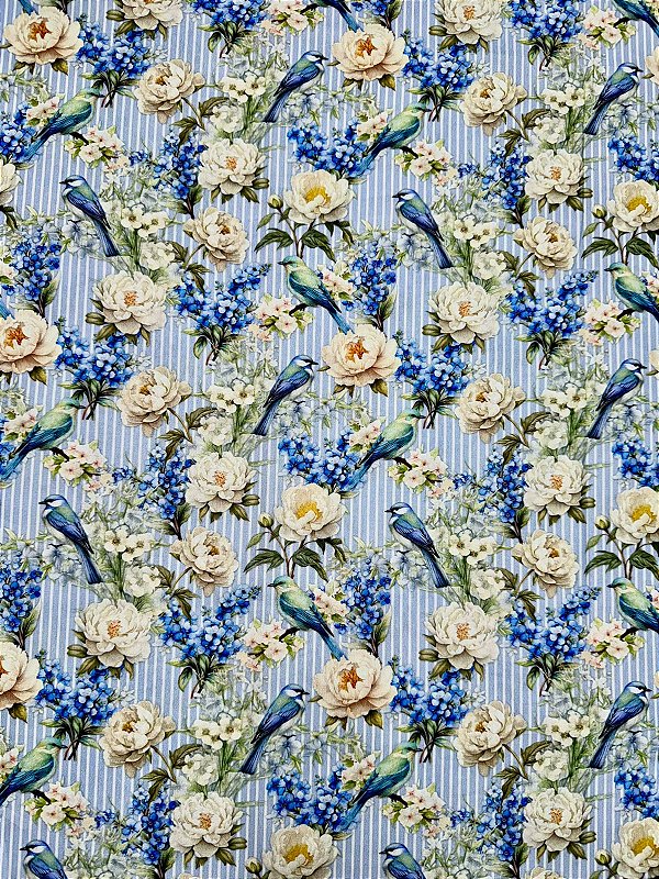 TC168 Tricoline Flores e Pássaros