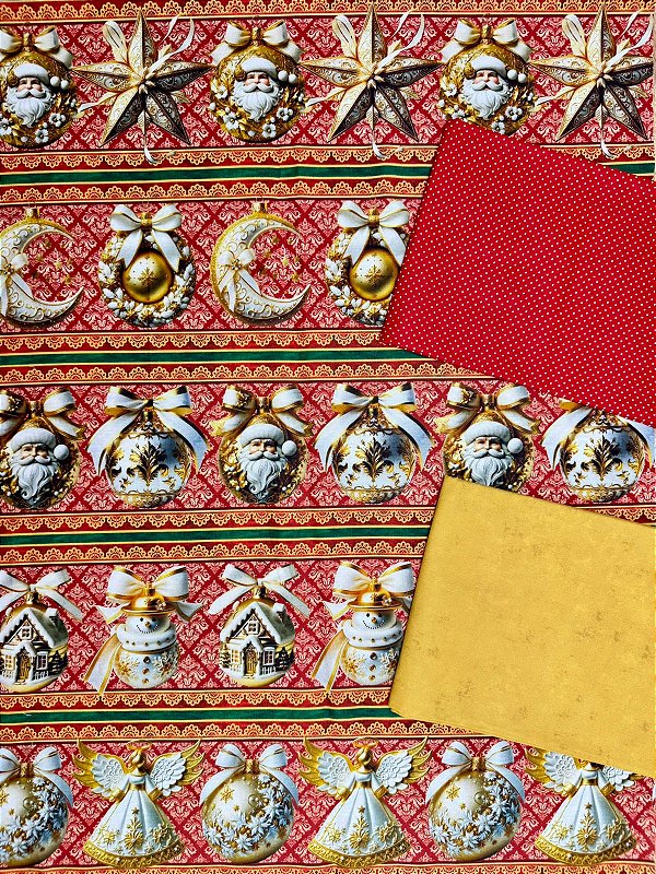 Kit BR359 Barrado Bolas de Natal - Fundo Vermelho