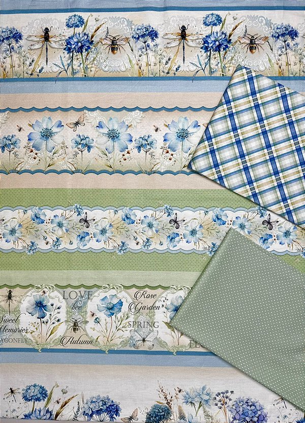 Kit BR362 Barrado Blue Garden Libélulas