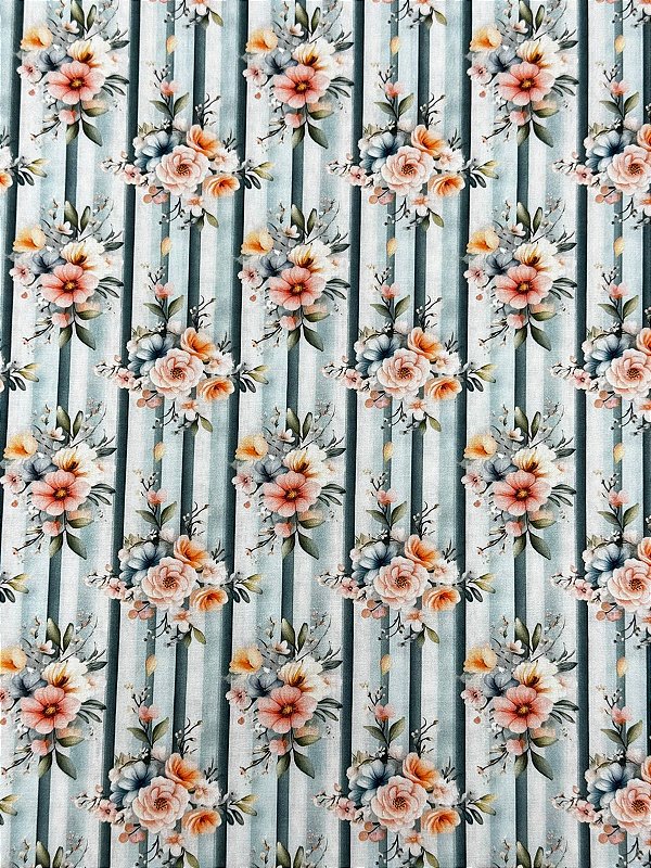 TC188 Tricoline Flores e Listras Elegance