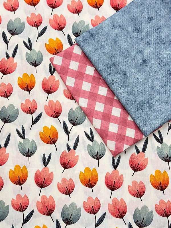 TC196- Kit Tricoline Tulipas Vintage