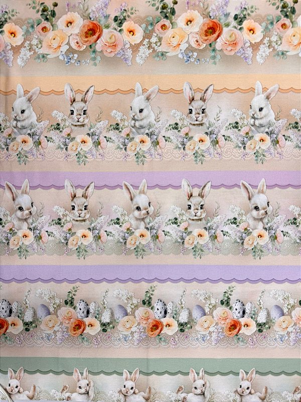 BR390 Barrado Páscoa Floral Aquarela Coelhos