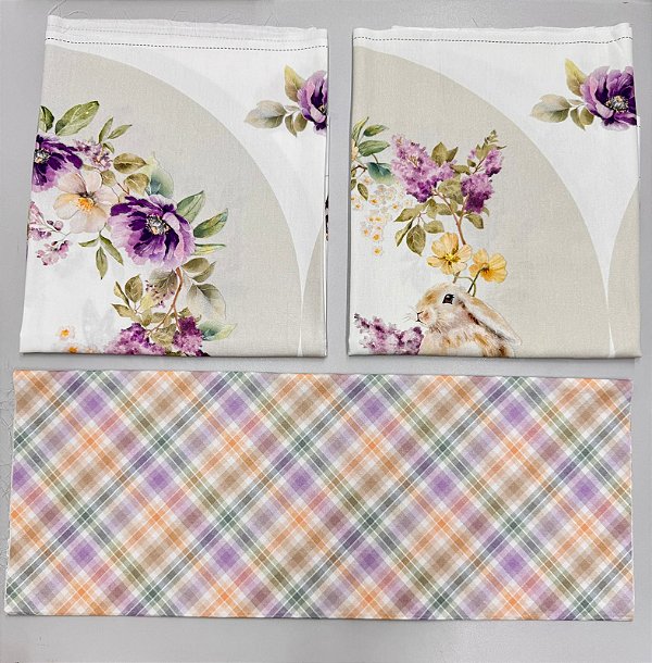 ( Kit 2 ) Capa p/ Sousplat Páscoa Agnus Dei Coelho + Capa p/ Sousplat Páscoa Agnus Dei borboletas + xadrez