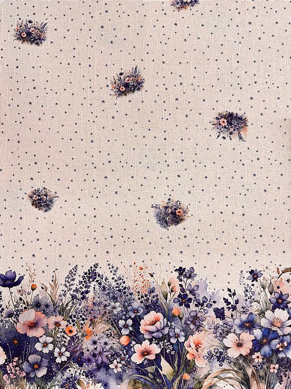 Flamê Estampado - Flores Azul (1m)