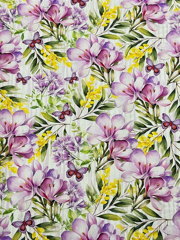 TC207 Tricoline Lírios com borboletas