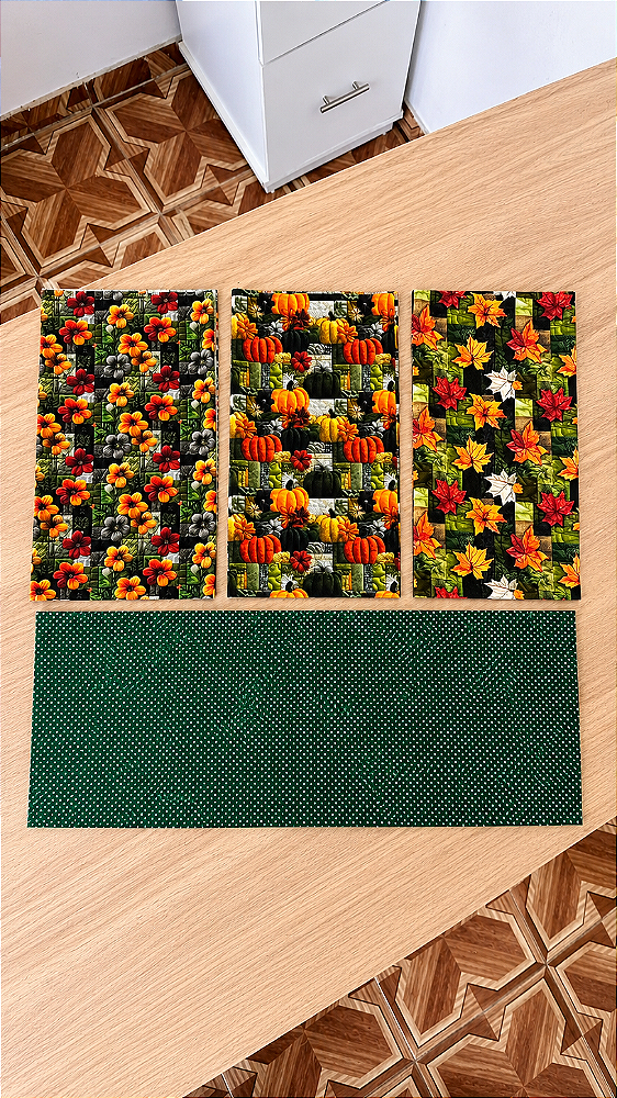 Kit TC209, TC210 e TC211 Tricoline Folhas, Flores e Abóboras 3D