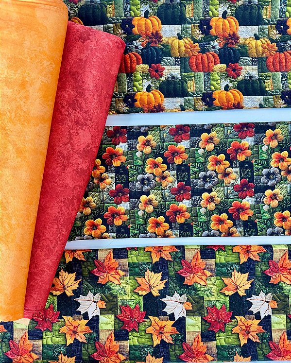 Kit TC209, TC210 e TC211 Tricoline Folhas, Flores e Abóboras 3D - 5 cortes