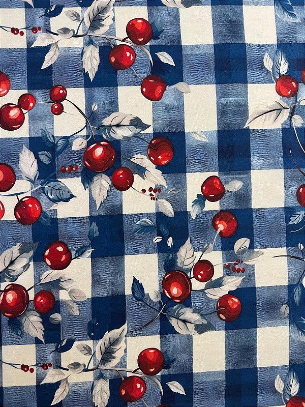 TC213 Tricoline Cerejas Fundo Xadrez