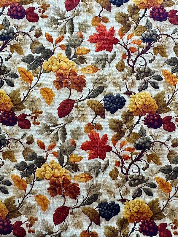 TC218 Tricoline Floral e Uvas fundo Bege