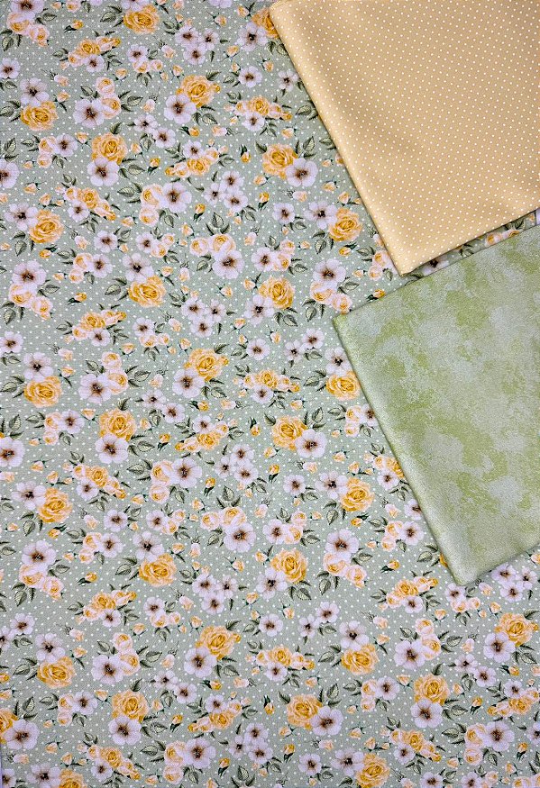 Kit TC221 Tricoline Floral Delicado Fundo Verde