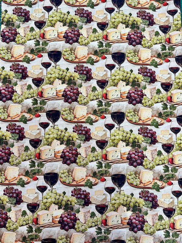 Coleção Itália Mia - TC241 Tricoline Mesa, Queijo e Vinhos