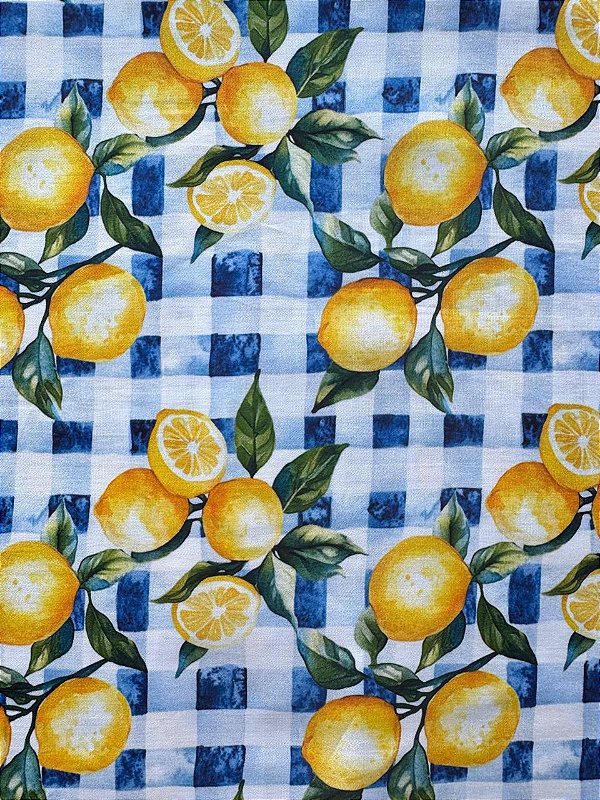 R04 - TC311 Tricoline Coleção Lemon - Limão Fundo Xadrez