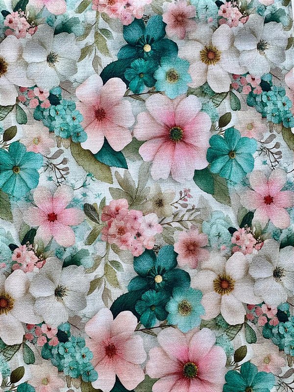 R03 - TC317 Tricoline Coleção Bird Patch - Flores Grande