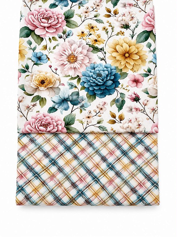 Kit 1 TC372 Tricoline Pastel Floral Grande