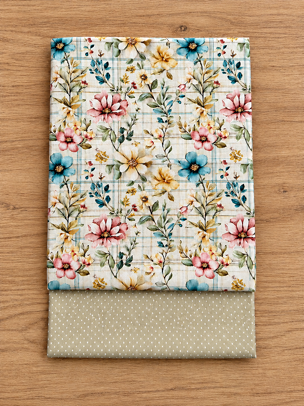 F03 - Kit TC374 Tricoline Pastel Flores no Xadrez