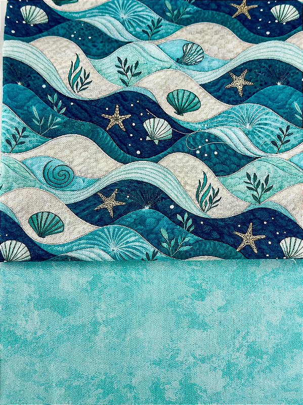Kit TC385 - Tricoline Coleção Oceano - Ondas do Mar Verde