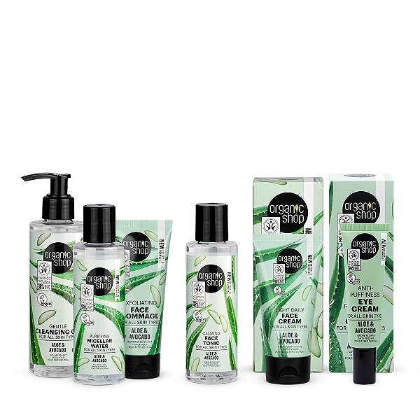 Kit Facial Básico com Antiolheira Organic Shop - Aloe Vera e Abacate