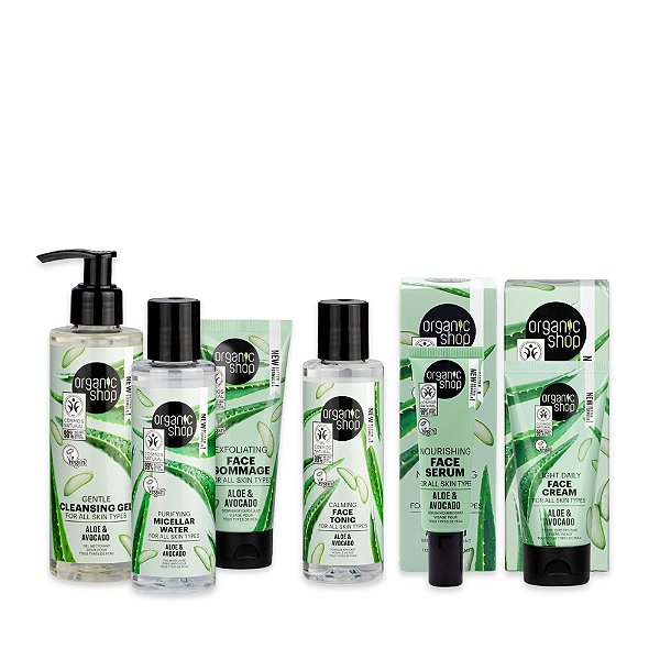 Kit Facial Básico com Serum Organic Shop - Aloe Vera e Abacate
