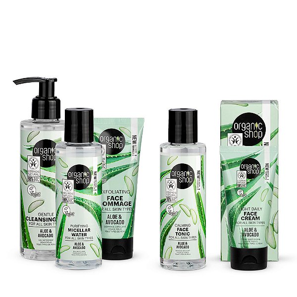Kit Limpeza e Tonificação e Hidratação Facial Básica Organic Shop - Aloe Vera e Abacate