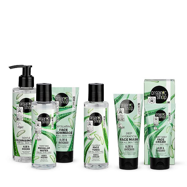 Kit Limpeza e Tonificação e Hidratação Facial Completa Organic Shop - Aloe Vera e Abacate
