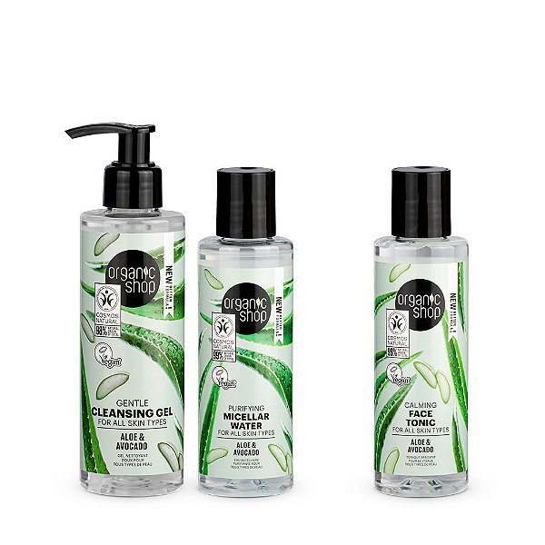 Kit Limpeza e Tonificação Facial Básico Organic Shop - Aloe Vera e Abacate