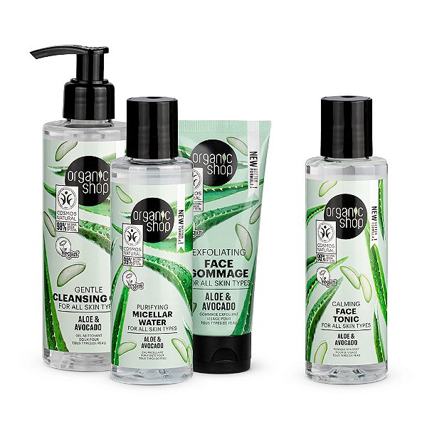 Kit Limpeza e Tonificação Facial Completa Organic Shop - Aloe Vera e Abacate