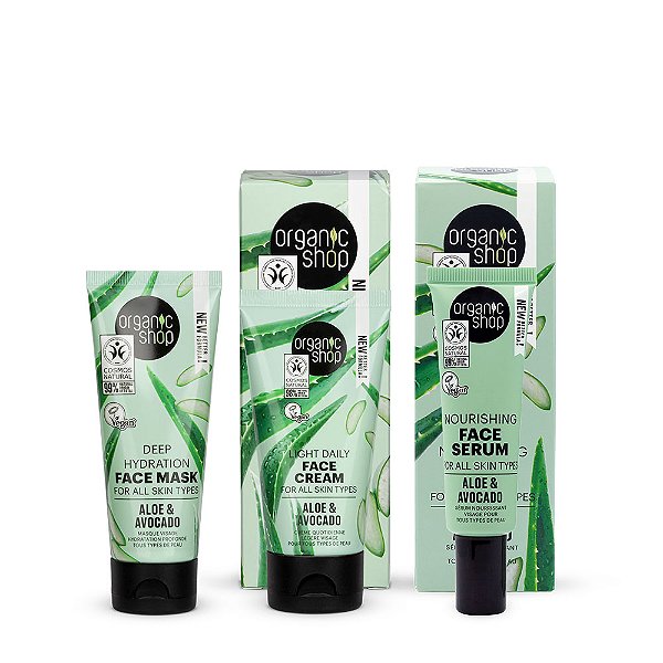 Kit Tratamento Facial Essencial Organic Shop - Aloe Vera e Abacate