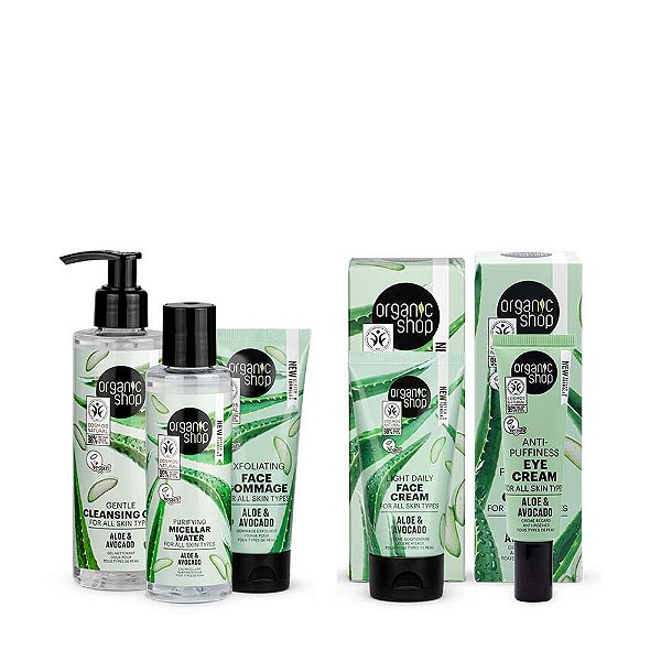 Kit Facial Inicial com Antiolheira Organic Shop - Aloe Vera + Abacate