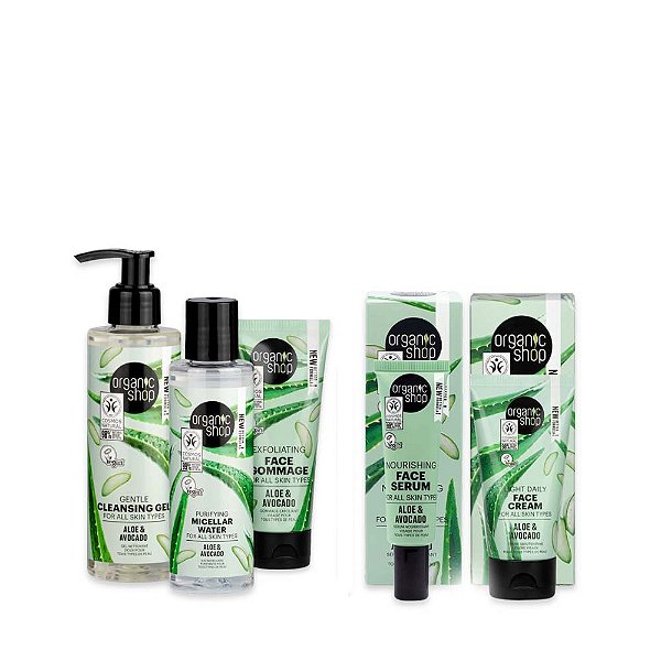Kit Facial inicial com Serum Organic Shop - Aloe Vera + Abacate
