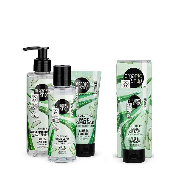 Kit Limpeza + Hidratação Facial Básica Organic Shop - Aloe Vera + Abacate