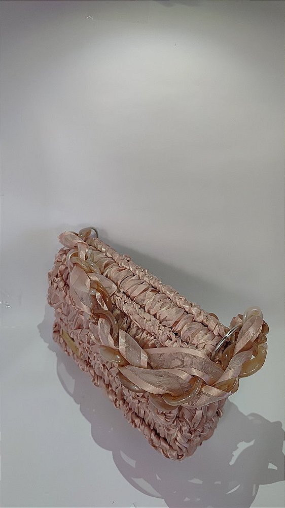 Bolsa Estojo de Cetim com corrente - Rosa Chá