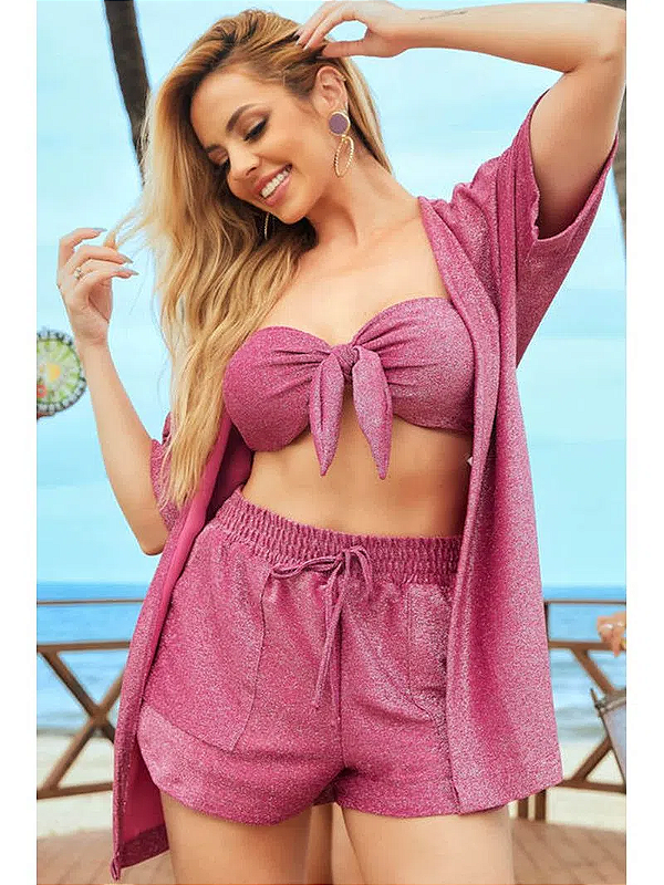 Outwear Kimono Em Lurex Com Fenda Lateral